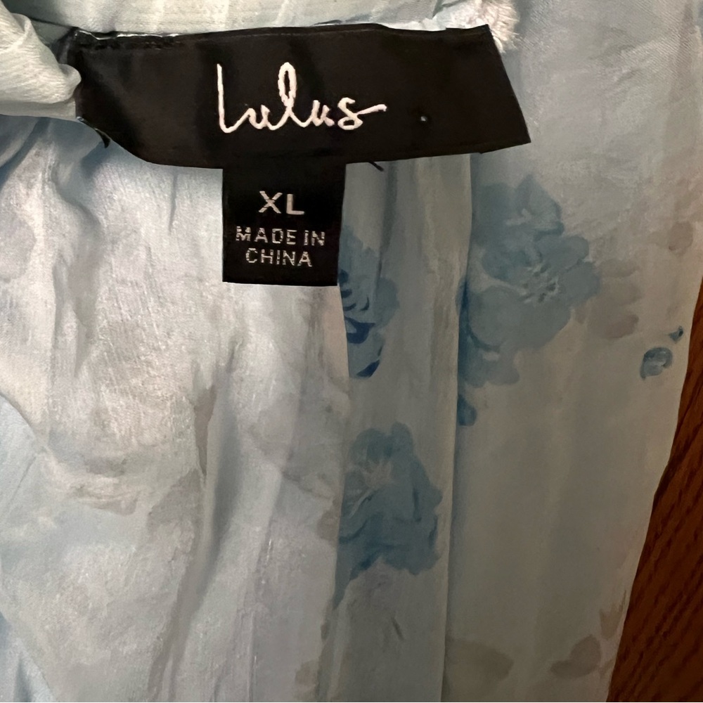 NWT Light Blue Lulus Loveliest Darling Dress XL Floral Ruffled Tie-Back Midi - Picture 16 of 16